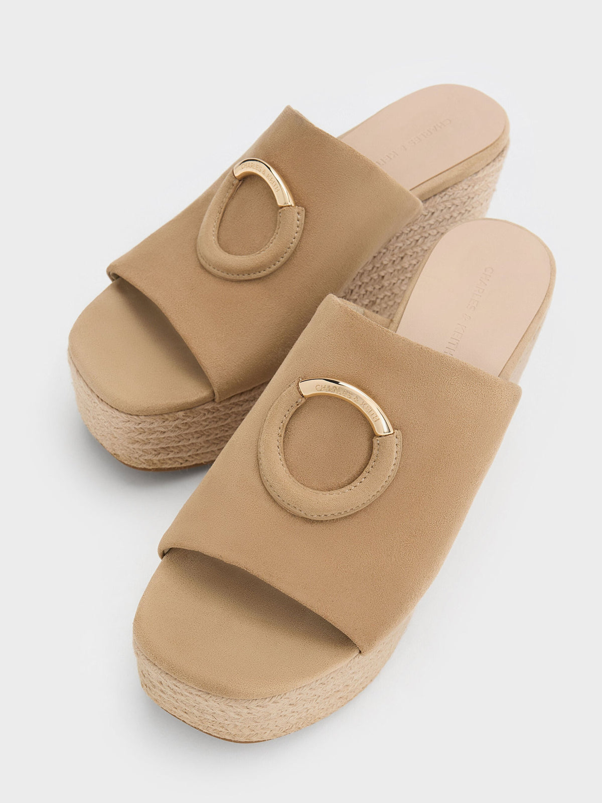 CHARLES & KEITH Best Price / Faux Suede Metallic-Accent Espadrille Wedges - Sand