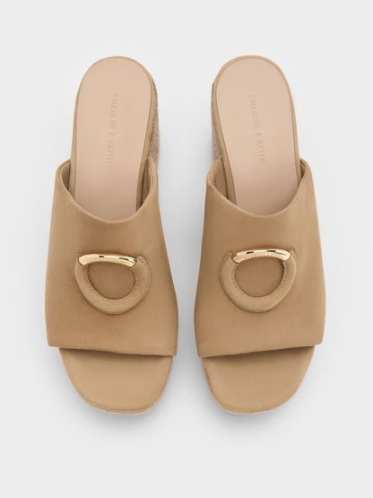 CHARLES & KEITH Best Price / Faux Suede Metallic-Accent Espadrille Wedges - Sand