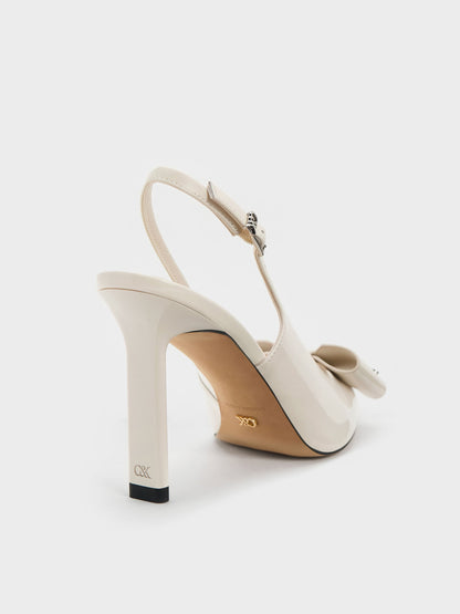 CHARLES & KEITH Best Seller / Lu Patent Leather Bow Slingback Pumps - Chalk