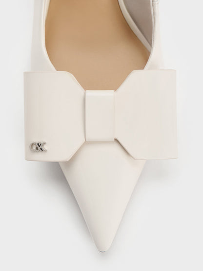 CHARLES & KEITH Best Seller / Lu Patent Leather Bow Slingback Pumps - Chalk