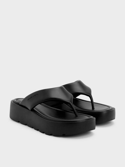 CHARLES & KEITH Deals / V-Strap Flatform Thong Sandals - Black