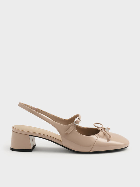 CHARLES & KEITH Deals / Patent Bow Slingback Pumps - Nude
