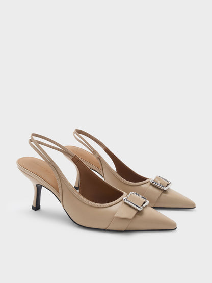 CHARLES & KEITH Special Offer / Anita Buckled Pointed Slingback Pumps - Taupe