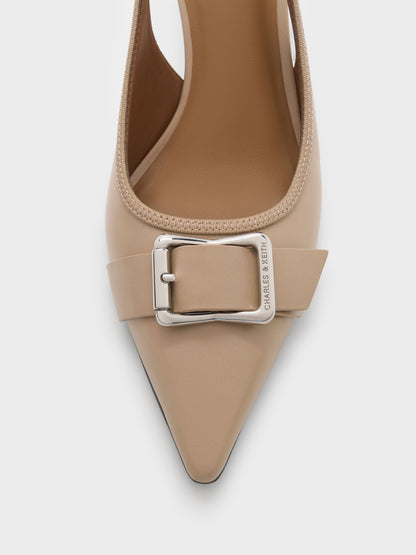 CHARLES & KEITH Special Offer / Anita Buckled Pointed Slingback Pumps - Taupe