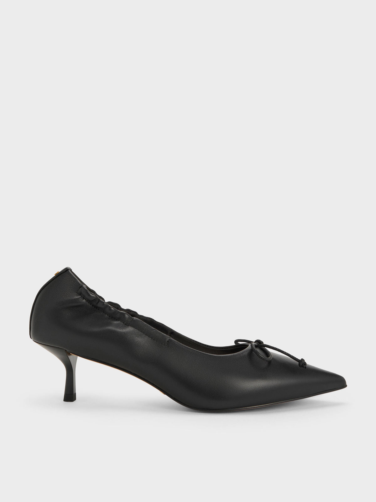 CHARLES & KEITH New / Leather Ruched Pointed Kitten Heels - Black
