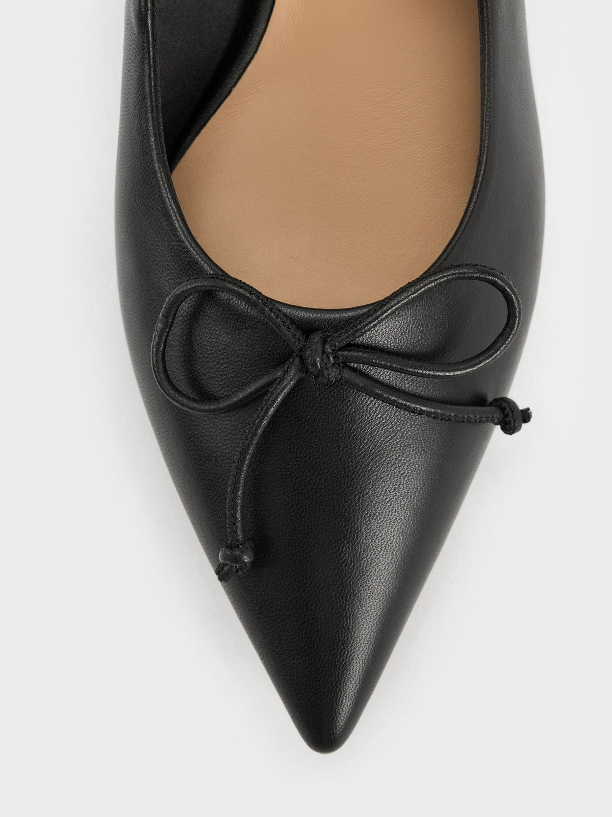 CHARLES & KEITH New / Leather Ruched Pointed Kitten Heels - Black