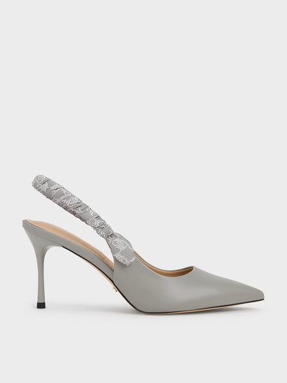 CHARLES & KEITH Trending / Tully Leather Ruched Print Slingback Pumps - Grey