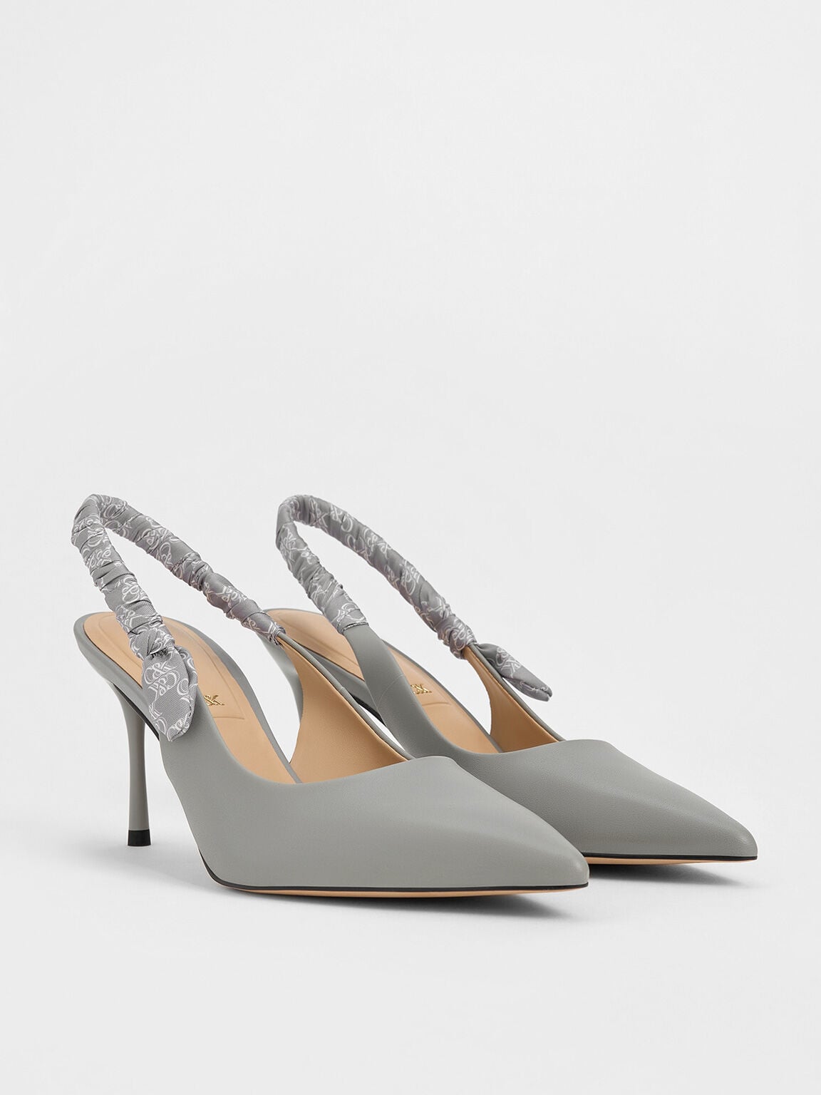 CHARLES & KEITH Trending / Tully Leather Ruched Print Slingback Pumps - Grey