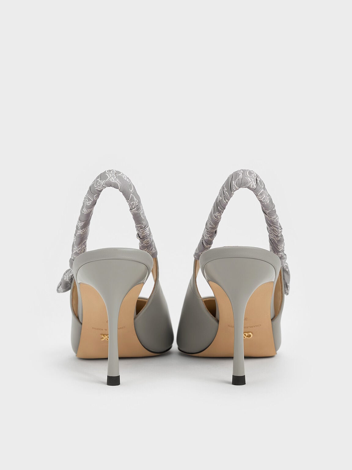 CHARLES & KEITH Trending / Tully Leather Ruched Print Slingback Pumps - Grey