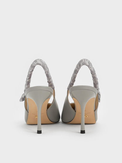 CHARLES & KEITH Trending / Tully Leather Ruched Print Slingback Pumps - Grey