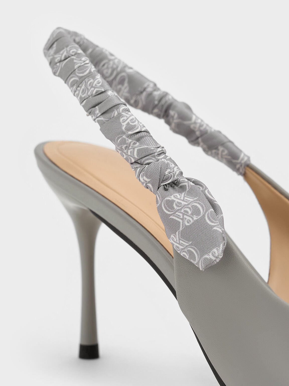 CHARLES & KEITH Trending / Tully Leather Ruched Print Slingback Pumps - Grey