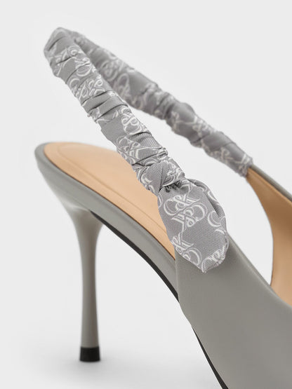 CHARLES & KEITH Trending / Tully Leather Ruched Print Slingback Pumps - Grey