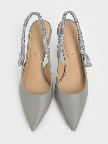 CHARLES & KEITH Trending / Tully Leather Ruched Print Slingback Pumps - Grey