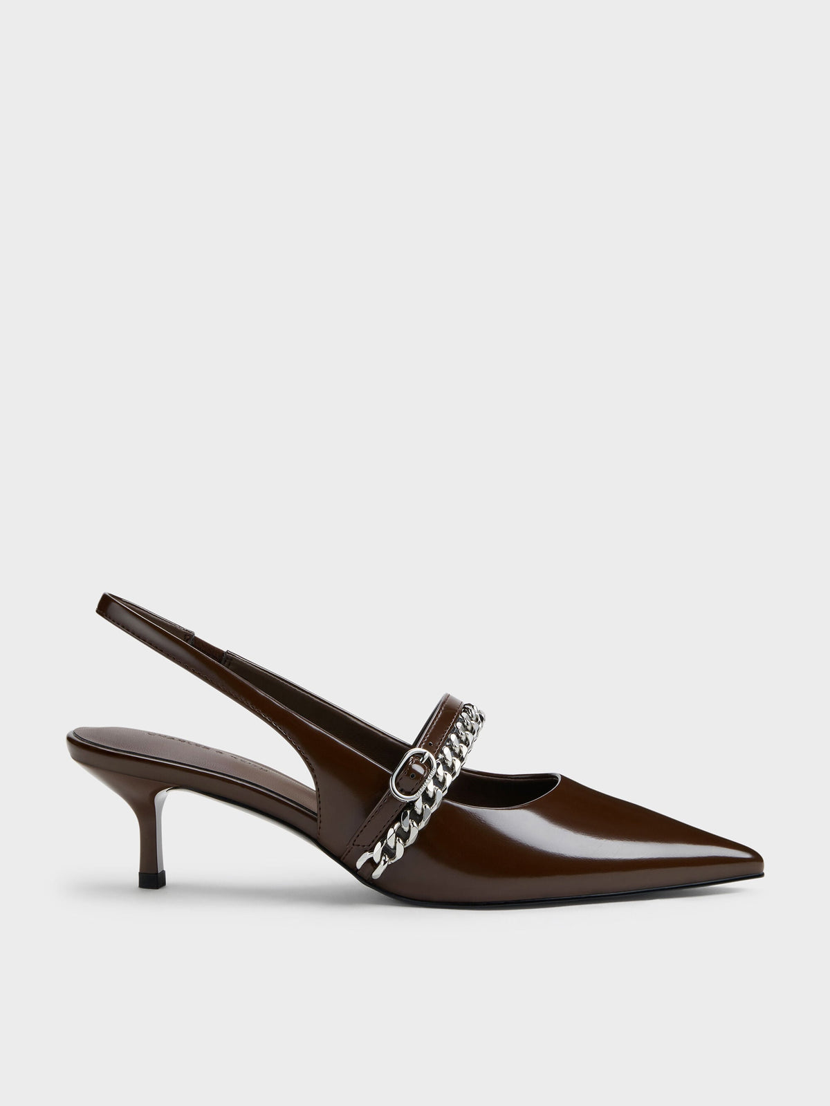 CHARLES & KEITH Sale / Georgie Chain Slingback Kitten Heels - Dark Brown