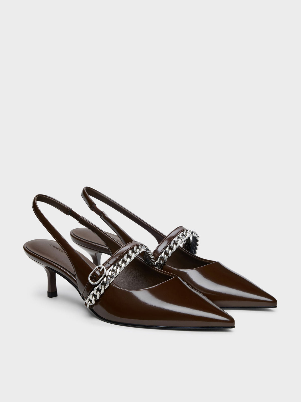 CHARLES & KEITH Sale / Georgie Chain Slingback Kitten Heels - Dark Brown