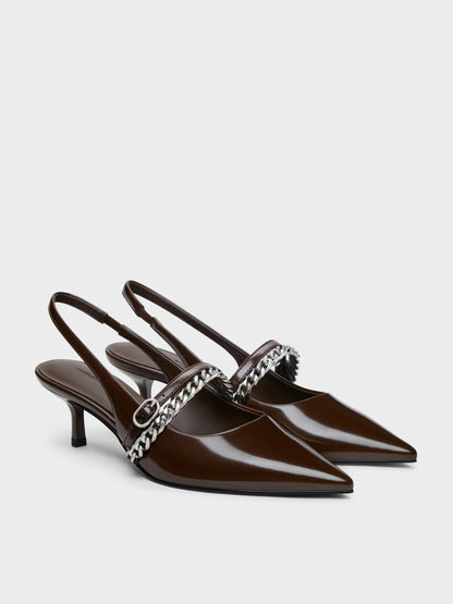 CHARLES & KEITH Sale / Georgie Chain Slingback Kitten Heels - Dark Brown