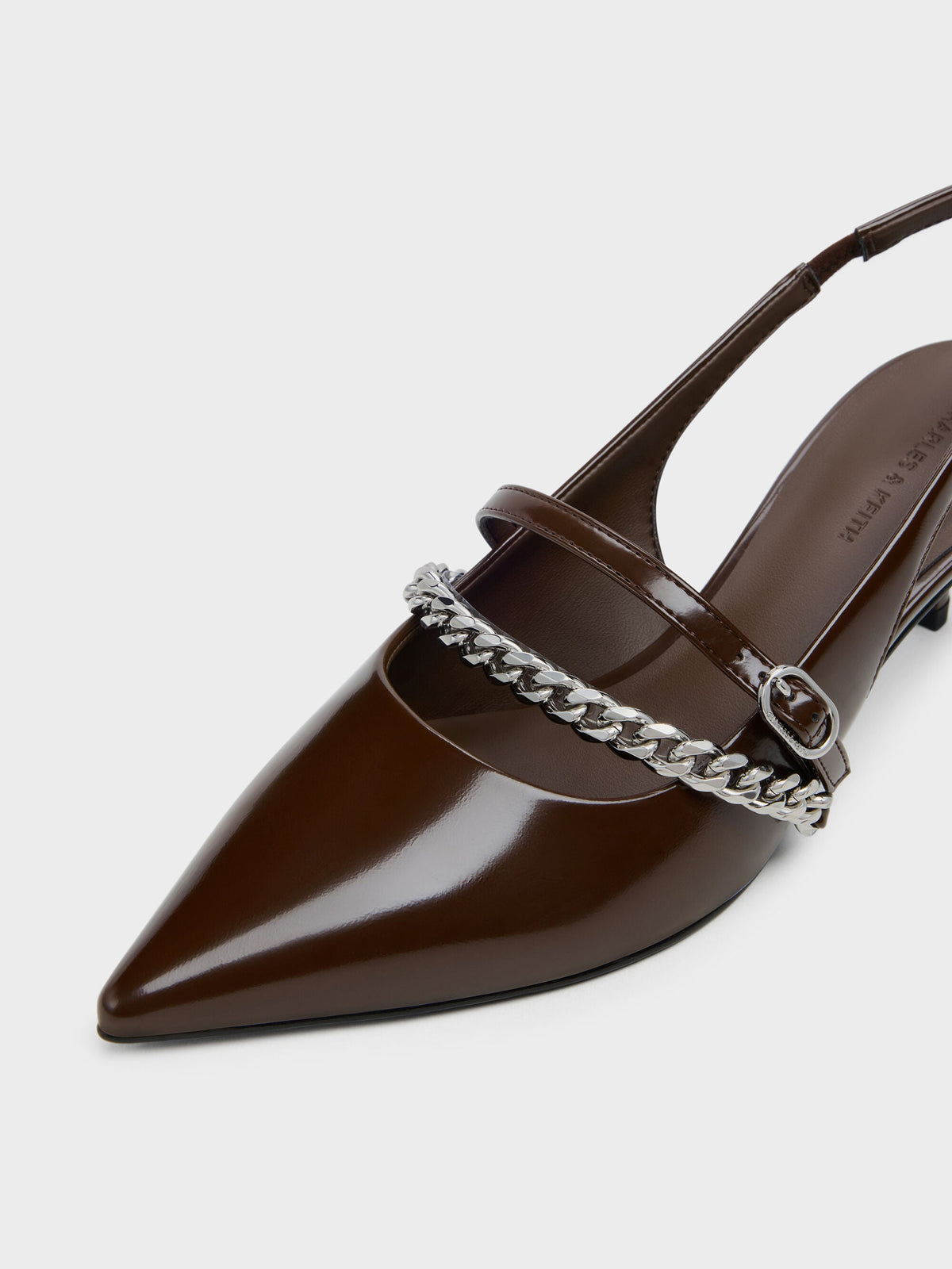 CHARLES & KEITH Sale / Georgie Chain Slingback Kitten Heels - Dark Brown