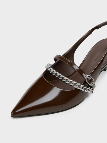 CHARLES & KEITH Sale / Georgie Chain Slingback Kitten Heels - Dark Brown