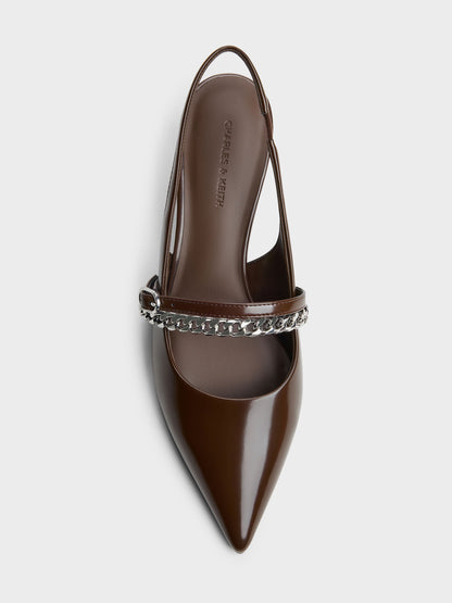 CHARLES & KEITH Sale / Georgie Chain Slingback Kitten Heels - Dark Brown