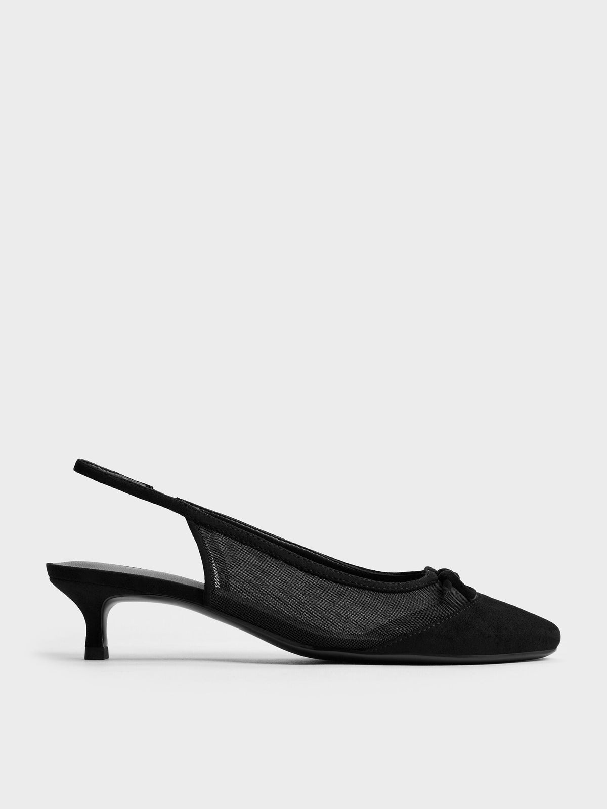 CHARLES & KEITH Essential / Mulligan Mesh Bow Slingback Pumps - Black Textured