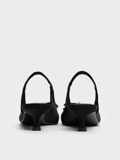 CHARLES & KEITH Essential / Mulligan Mesh Bow Slingback Pumps - Black Textured