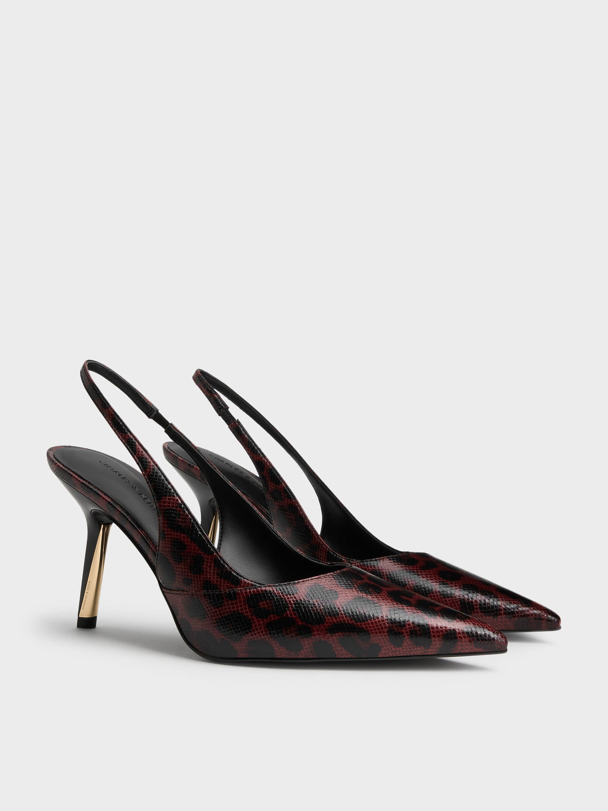 CHARLES & KEITH Top Pick / Taylen Leopard-Print Slingback Pumps - Animal Print Burgundy