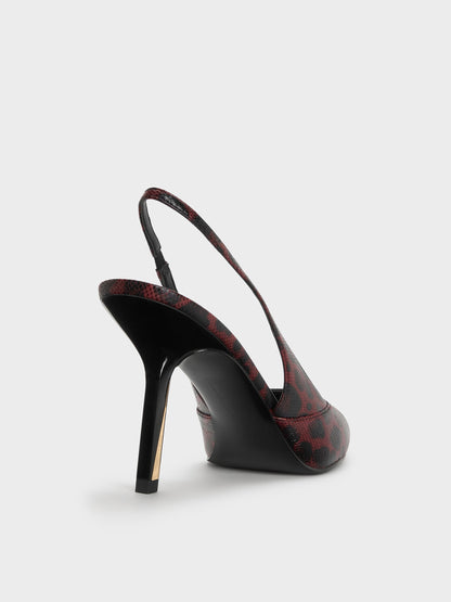 CHARLES & KEITH Top Pick / Taylen Leopard-Print Slingback Pumps - Animal Print Burgundy