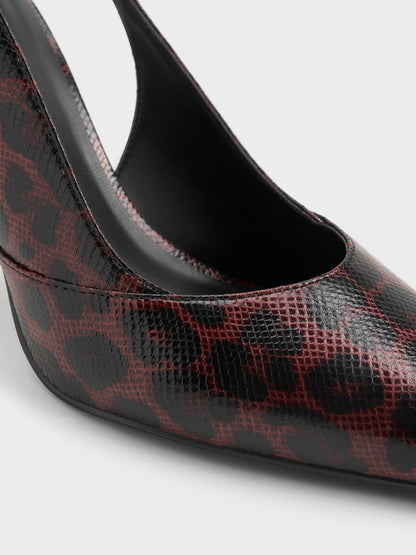 CHARLES & KEITH Top Pick / Taylen Leopard-Print Slingback Pumps - Animal Print Burgundy
