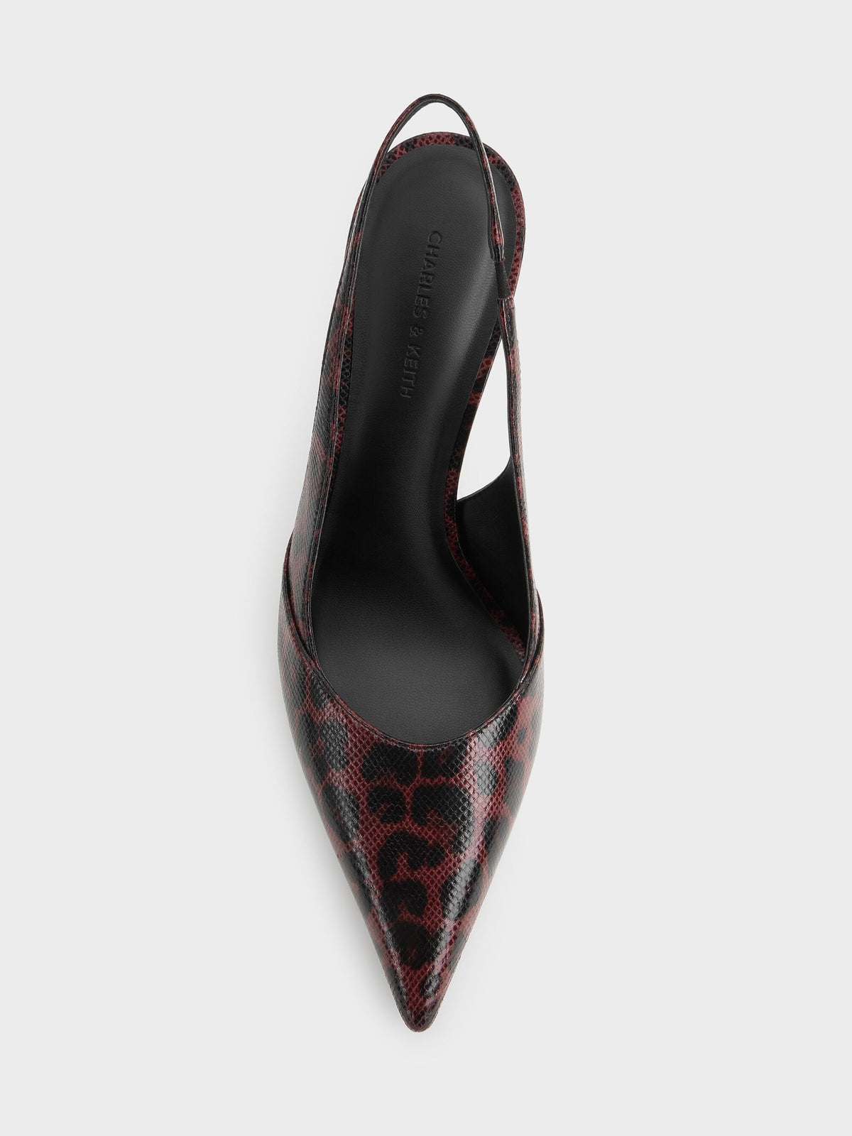 CHARLES & KEITH Top Pick / Taylen Leopard-Print Slingback Pumps - Animal Print Burgundy