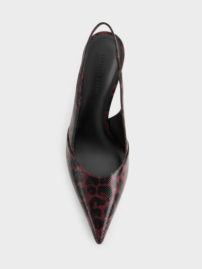 CHARLES & KEITH Top Pick / Taylen Leopard-Print Slingback Pumps - Animal Print Burgundy