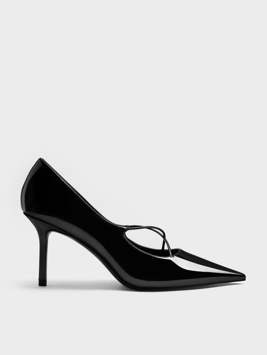 CHARLES & KEITH Premium / Patent Crossover Pointed Pumps - Black Patent
