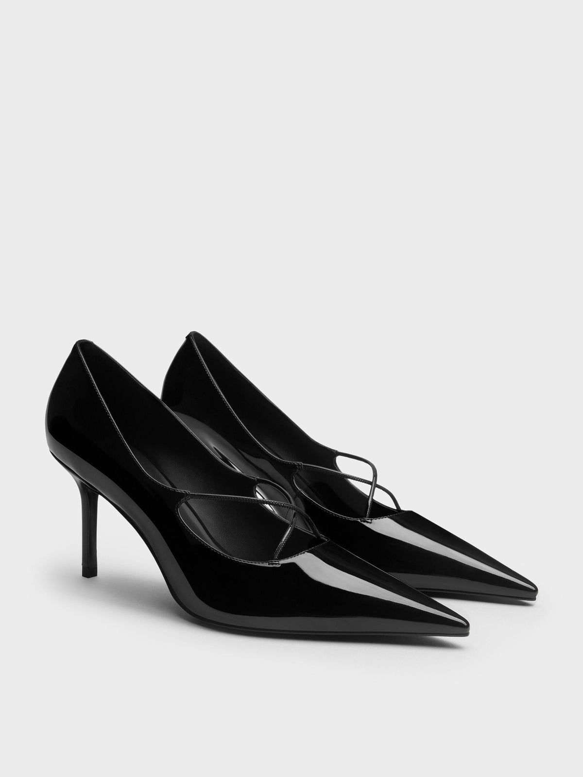 CHARLES & KEITH Premium / Patent Crossover Pointed Pumps - Black Patent