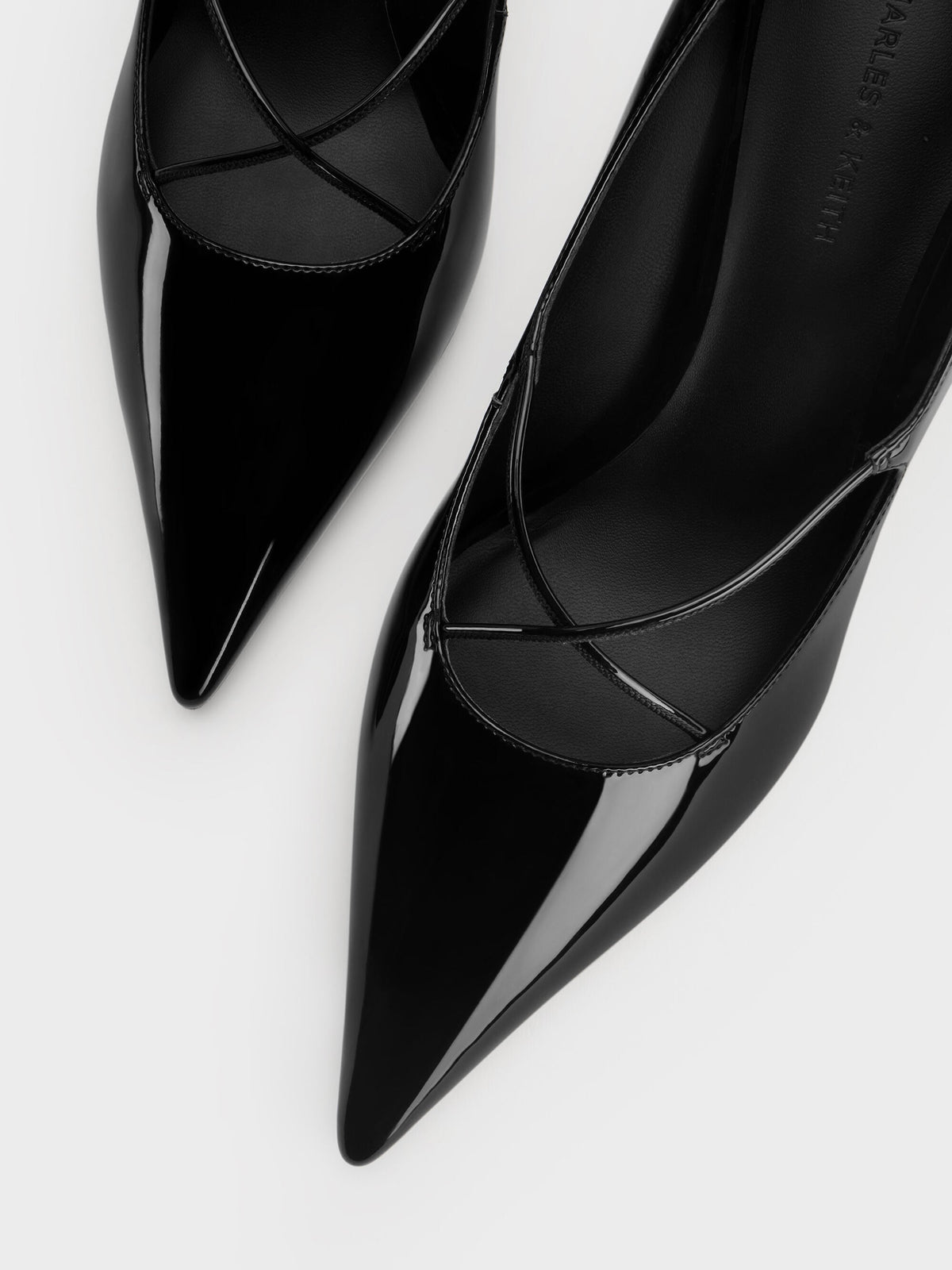 CHARLES & KEITH Premium / Patent Crossover Pointed Pumps - Black Patent
