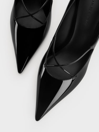 CHARLES & KEITH Premium / Patent Crossover Pointed Pumps - Black Patent