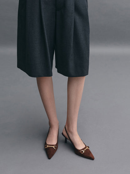 CHARLES & KEITH Customer Favorite / Leslie Faux Suede Slingback Pumps - Dark Brown Textured