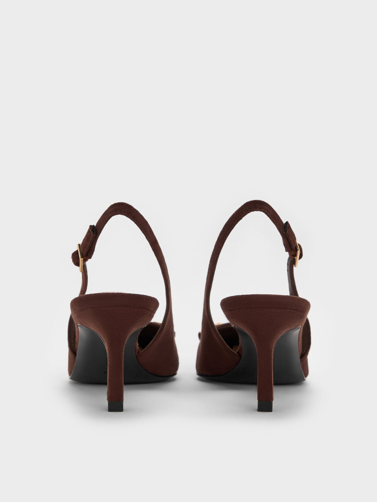 CHARLES & KEITH Customer Favorite / Leslie Faux Suede Slingback Pumps - Dark Brown Textured