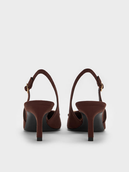 CHARLES & KEITH Customer Favorite / Leslie Faux Suede Slingback Pumps - Dark Brown Textured