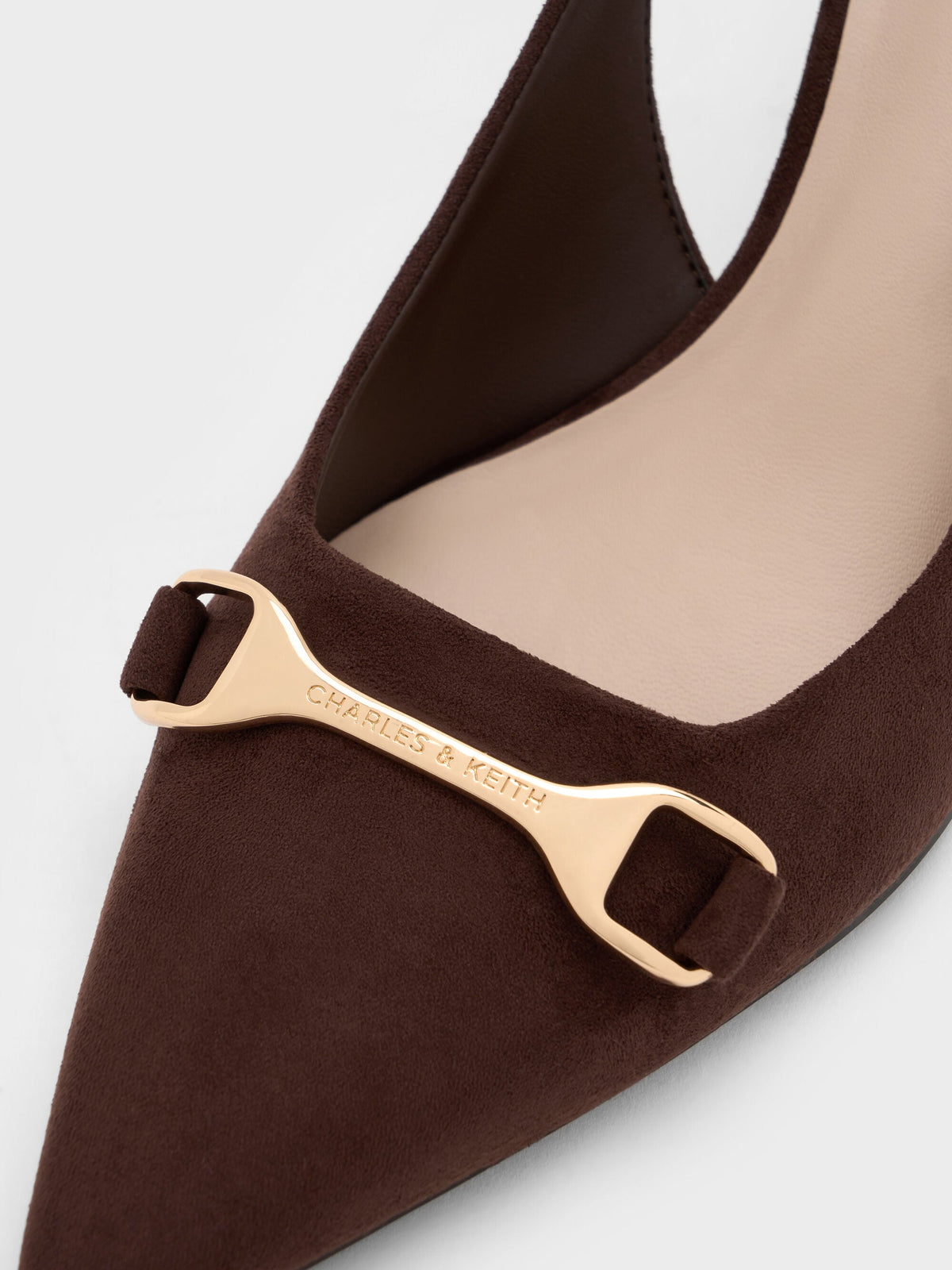 CHARLES & KEITH Customer Favorite / Leslie Faux Suede Slingback Pumps - Dark Brown Textured