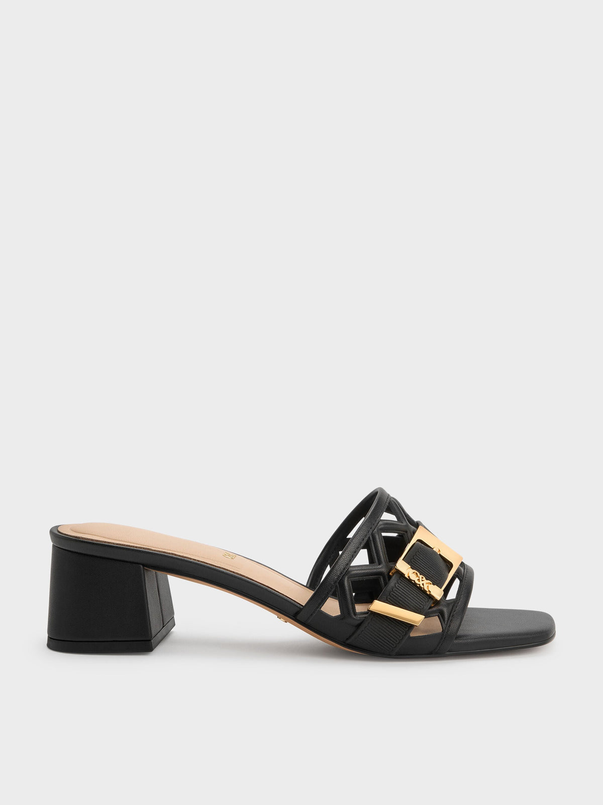CHARLES & KEITH Premium / Whitney Leather Cut-Out Heeled Mules - Black