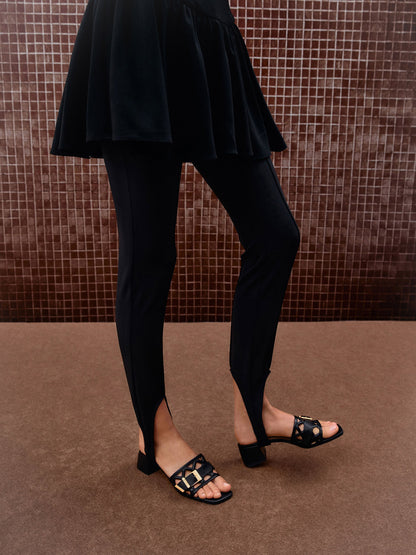 CHARLES & KEITH Premium / Whitney Leather Cut-Out Heeled Mules - Black