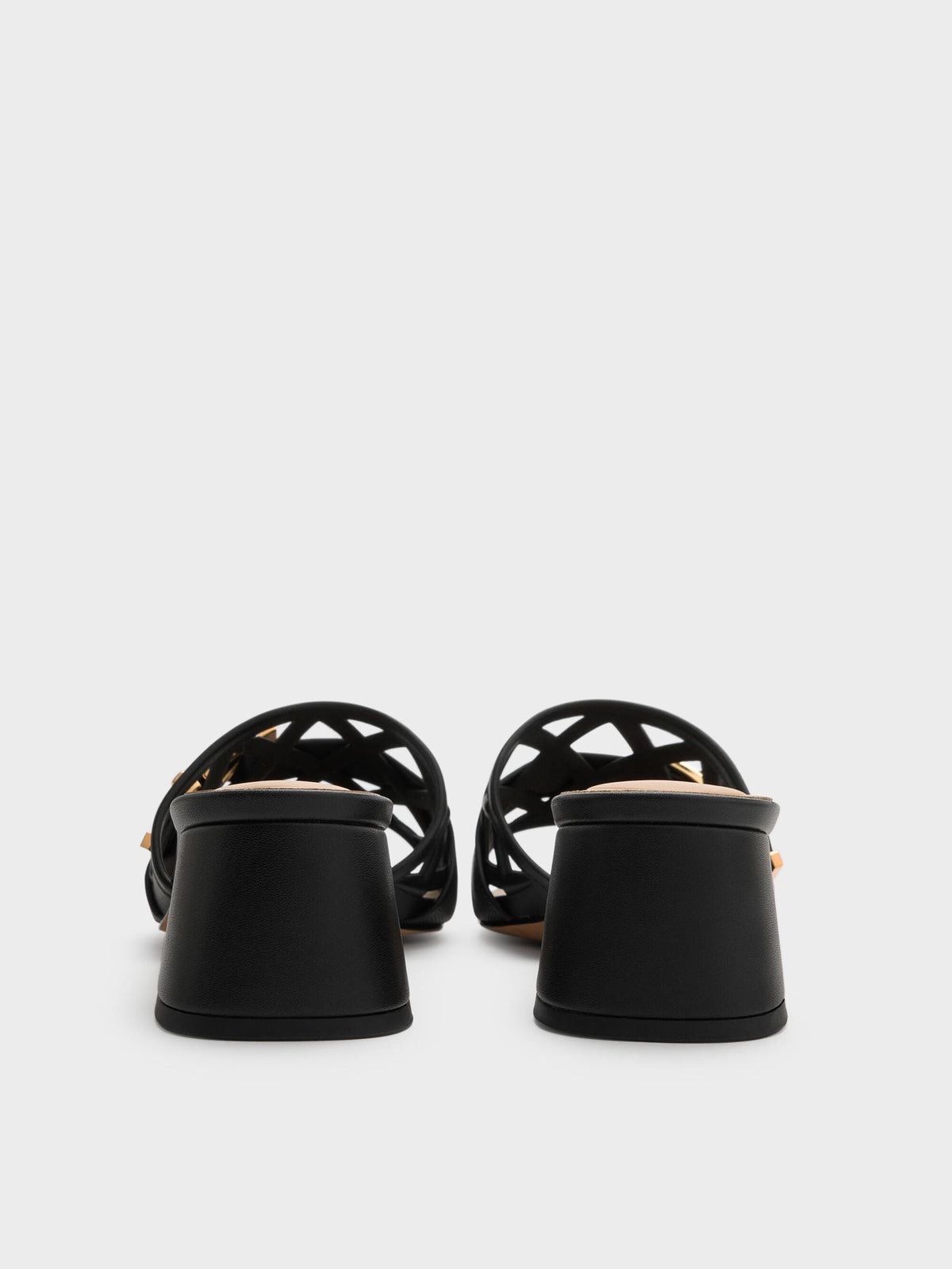 CHARLES & KEITH Premium / Whitney Leather Cut-Out Heeled Mules - Black