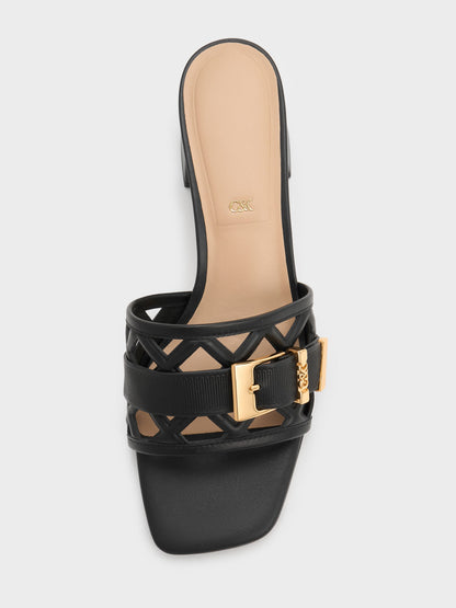 CHARLES & KEITH Premium / Whitney Leather Cut-Out Heeled Mules - Black