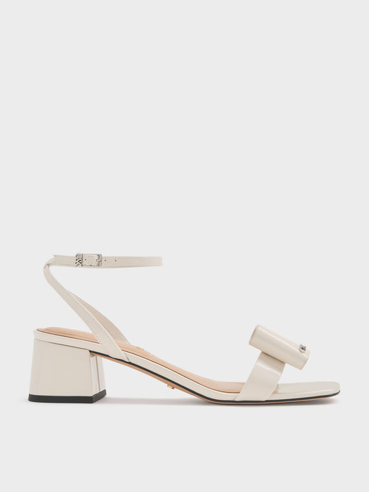 CHARLES & KEITH Hot Sale / Lu Patent Leather Bow Heeled Sandals - Chalk