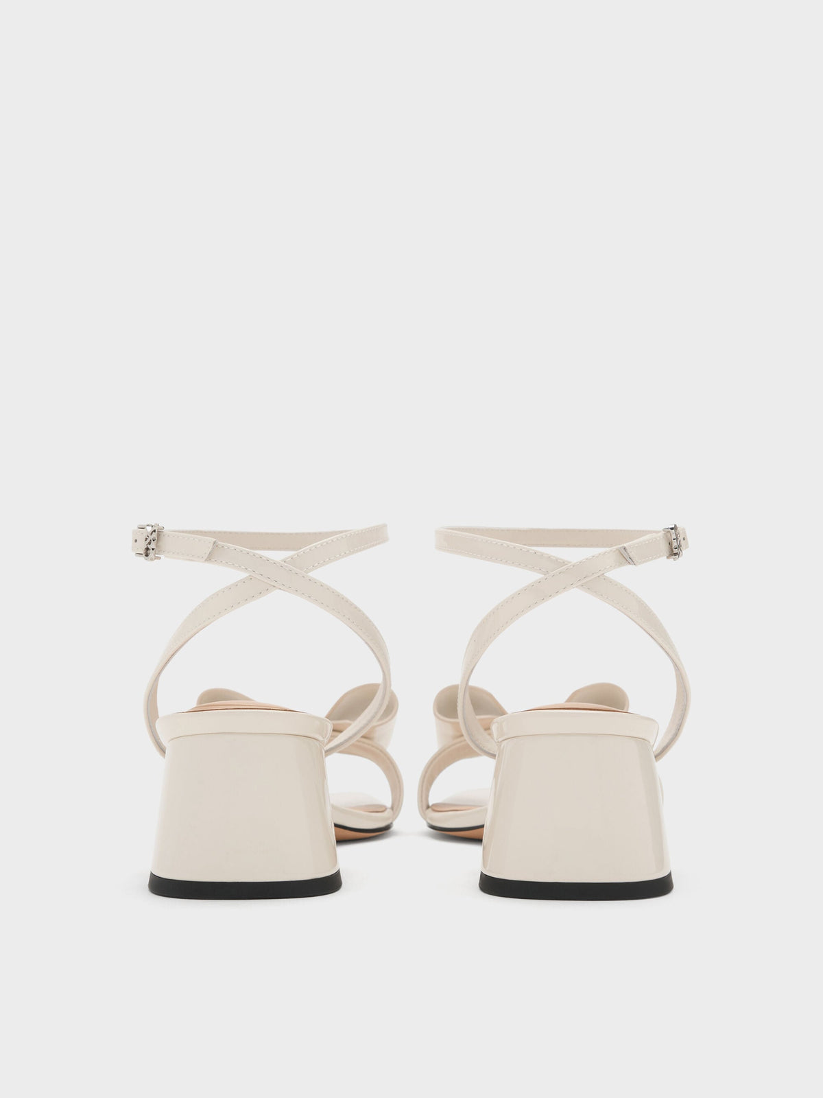 CHARLES & KEITH Hot Sale / Lu Patent Leather Bow Heeled Sandals - Chalk