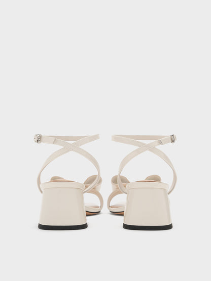 CHARLES & KEITH Hot Sale / Lu Patent Leather Bow Heeled Sandals - Chalk