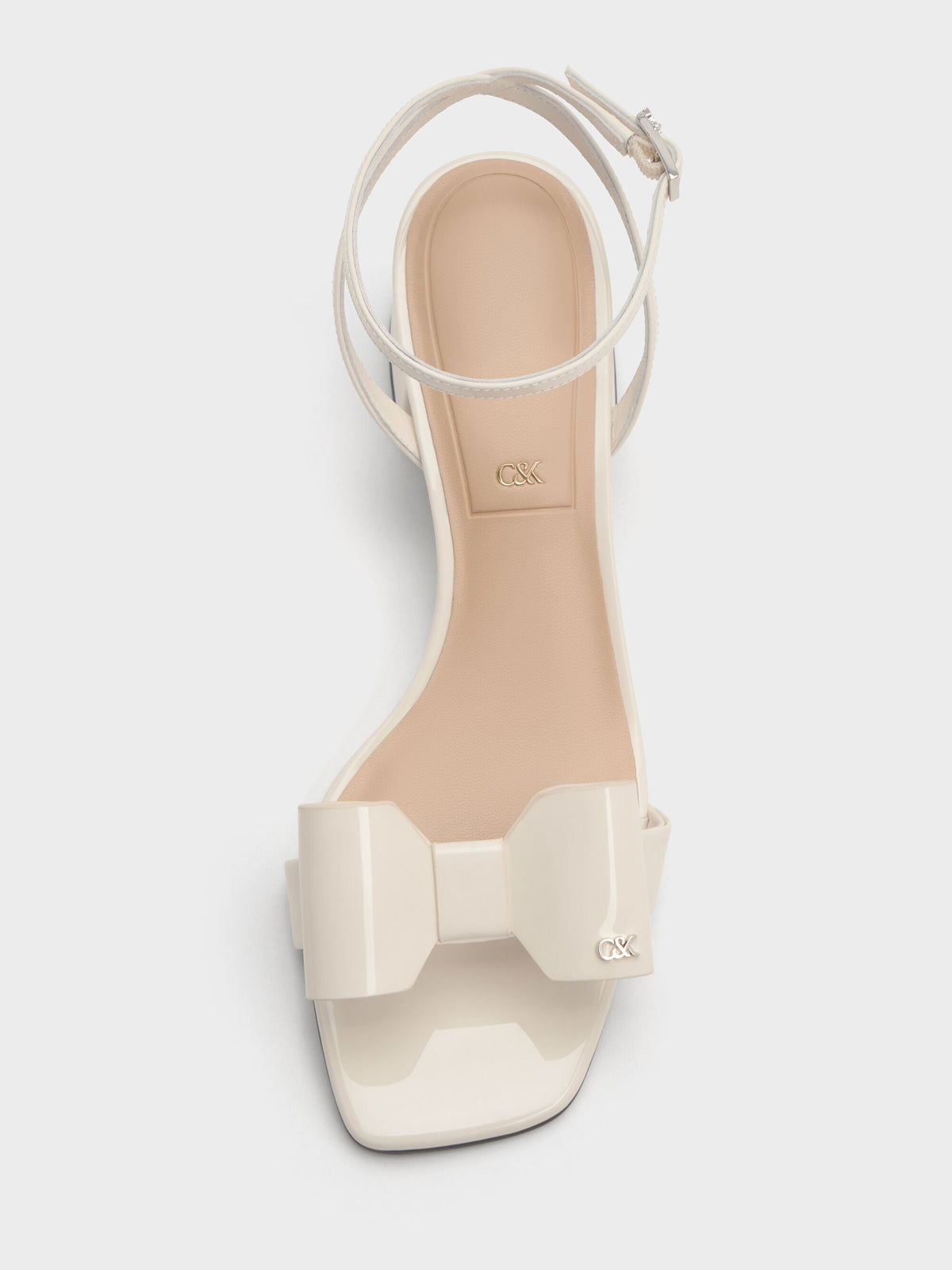 CHARLES & KEITH Hot Sale / Lu Patent Leather Bow Heeled Sandals - Chalk