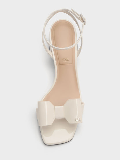 CHARLES & KEITH Hot Sale / Lu Patent Leather Bow Heeled Sandals - Chalk