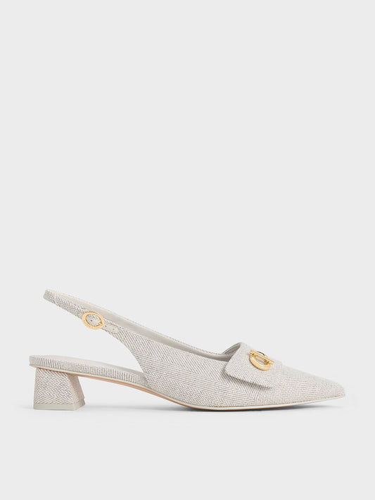 CHARLES & KEITH Popular / Marley Tweed Slingback Pumps - Light Grey
