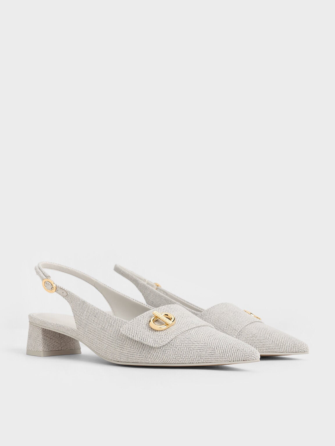 CHARLES & KEITH Popular / Marley Tweed Slingback Pumps - Light Grey