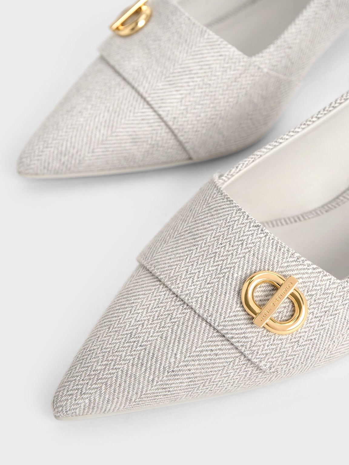 CHARLES & KEITH Popular / Marley Tweed Slingback Pumps - Light Grey